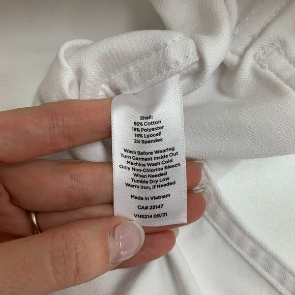 Talbots Button Up Denim Shirt Jacket Womens Petite S Small White Flap Pocket - Picture 9 of 11